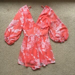 Pink “V cut” dress/romper - zipper on back - floral design